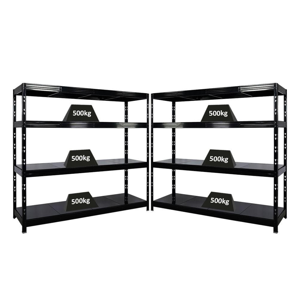 SCHWERLASTREGAL Rhino 2er-Set 180x200x60 cm 4 Stahlplatten-Ebenen Fachlast 500 kg Schwarz - Schwarz, Metall (200/180/60cm) - PROREGAL