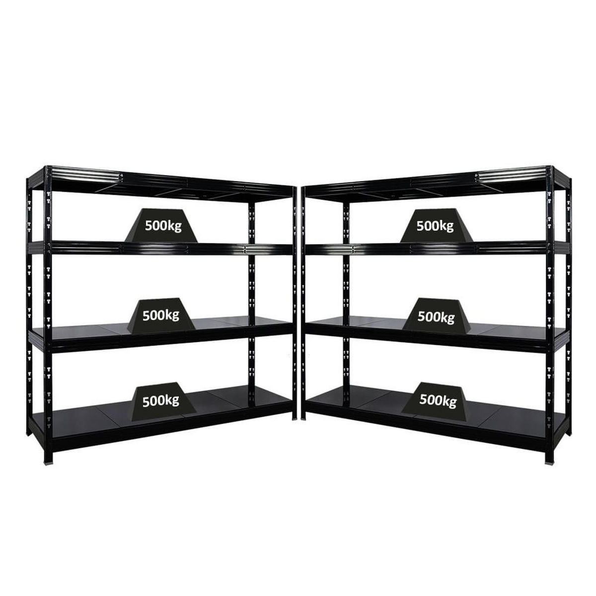 SCHWERLASTREGAL Rhino 2er-Set 180x200x60 cm 4 Stahlplatten-Ebenen Fachlast 500 kg Schwarz - Schwarz, Metall (200/180/60cm) - PROREGAL