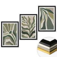 WANDBILDER 3er-Set - 40x60 cm Schwarzer Rahmen - Illustrationen gemalter grüner Blätter - Schwarz, Kunststoff (40/60cm) - ArtPrintCave