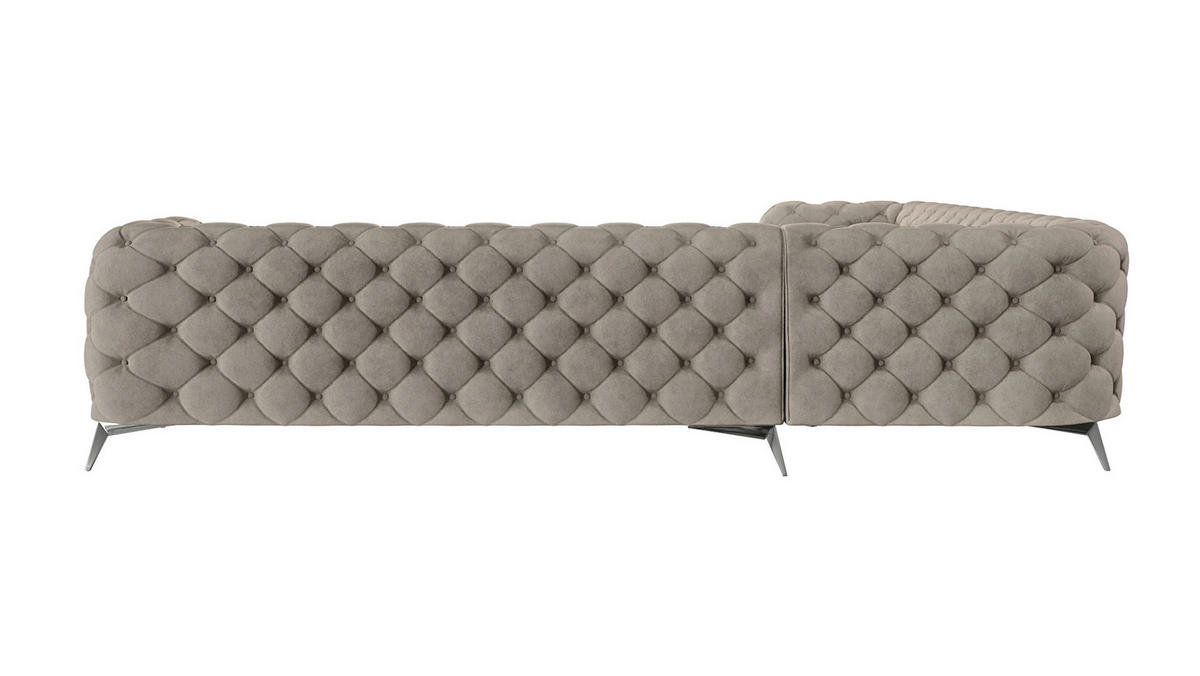 ECKSOFA Chesterfield Laura Dunkle Creme Samt - Silberfarben/Creme, Holz/Textil (323/323cm) - S-Style Möbel