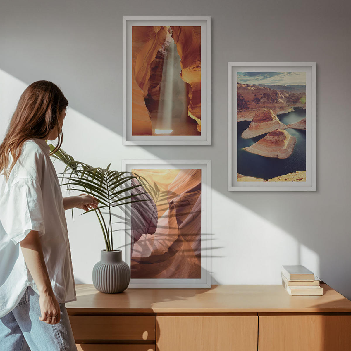WANDBILDER 3er-Set - 40x60 cm Weißer Rahmen - Wasserfall in der Schlucht - Weiß, Kunststoff (40/60cm) - ArtPrintCave