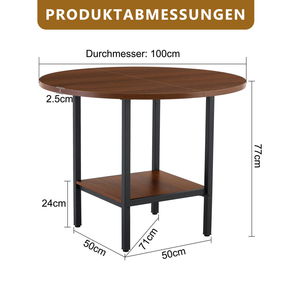 ESSTISCH 100/100/77 cm walnuss aus MDF mit Ablage - Walnussfarben, Holzwerkstoff (100/100/77cm) - OKWISH