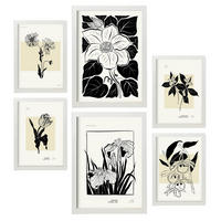 POSTER Set Mit 6 Schwarze Tinte Blumen Größe A3 & A4 Weißer Rahmen - Weiß, Papier (29.7/1cm) - Nacnic