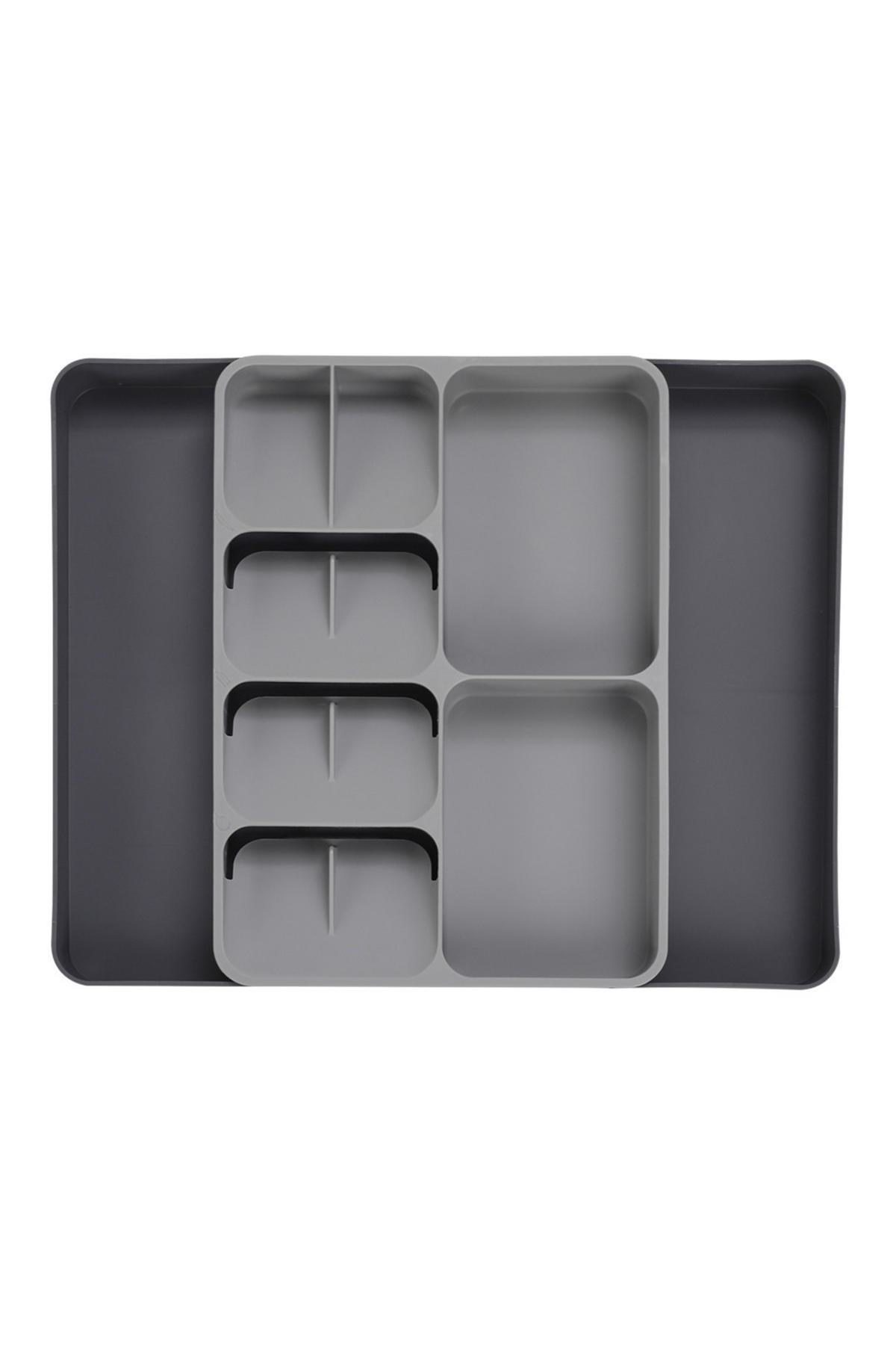 BESTECKORGANIZER Verstellbar für Schubladen aus PP in Grau Rechteckig Umweltfreundlich & ungiftig Ordnung schaffen 28 x 39 x 5,5 cm - Grau, Kunststoff (28/3.5/29cm) - Livingandhome
