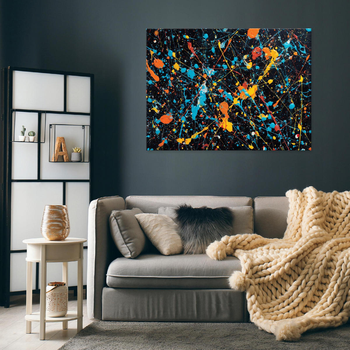 LEINWANDBILD Abstrakt Farben Schwarz 100x70 cm - Multicolor, Holzwerkstoff (100/70cm) - Wallarena