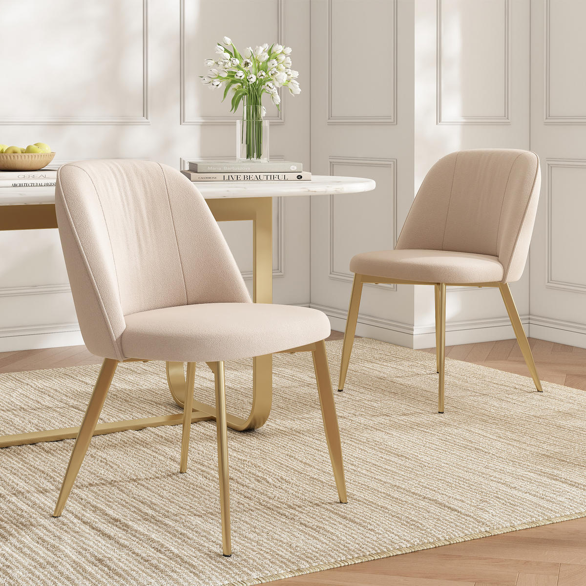 ESSZIMMERSTÜHLE 2er Beige Samt Gold modern bequem - Beige, Textil (50/80/53cm) - FLIEKS