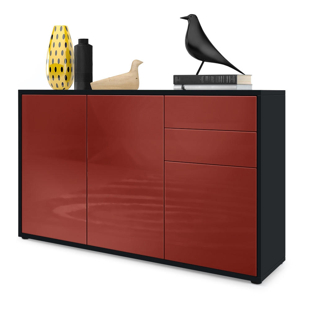 KOMMODE Ben Front in Bordeaux Hochglanz - Bordeaux, Holzwerkstoff (117/74/36cm) - Vladon