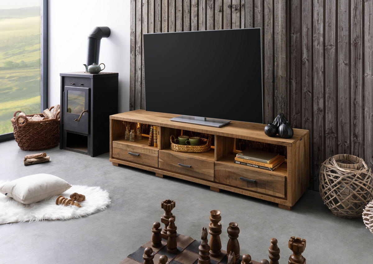 TV-BOARD Akazie 175x40x47 natur lackiert BARK #117 - Naturfarben, Holz (175/47/40cm) - Massivmoebel24