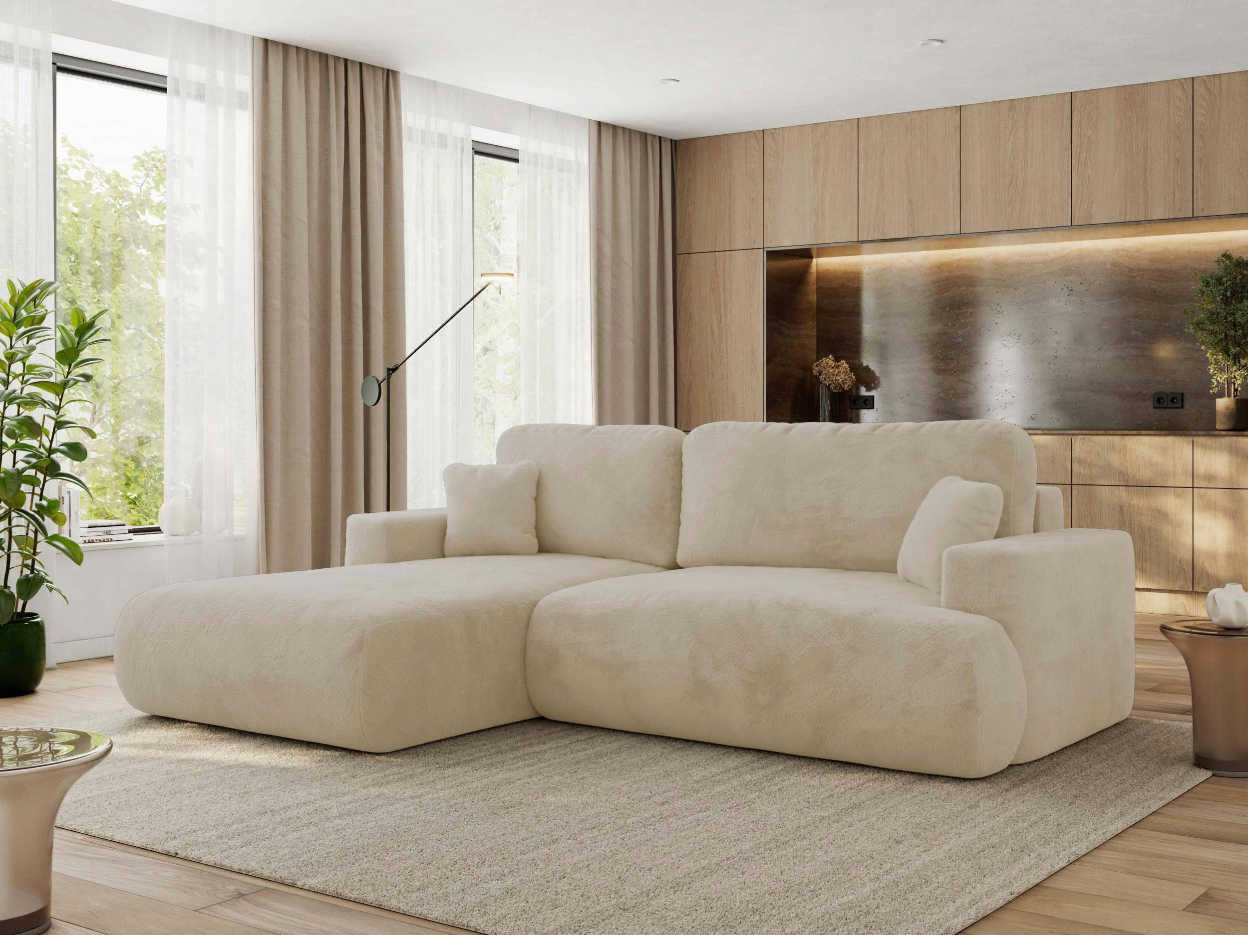 ECKSOFA OVO L Creme Plüsch - Links Seite - Creme/Schwarz, Kunststoff/Textil (271/195cm) - MKS