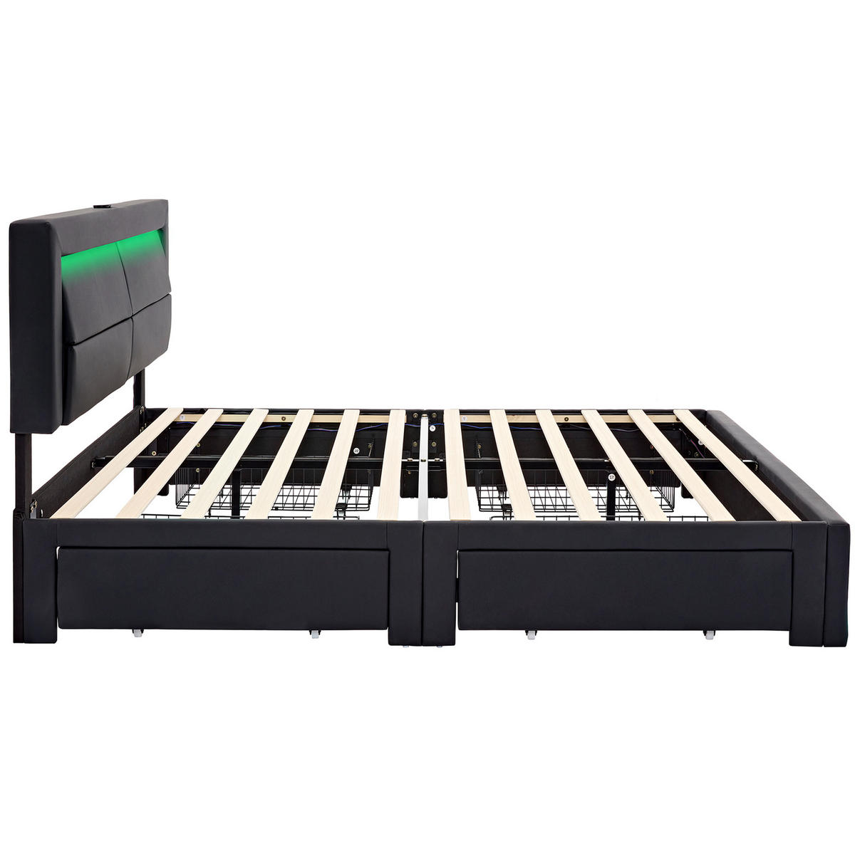 TAPECIRANI krevet 140/190 cm s LED osvjetljenjem, USB punjenjem i 4 ladice, Crna - crna, plastika (140/190cm) - Redom