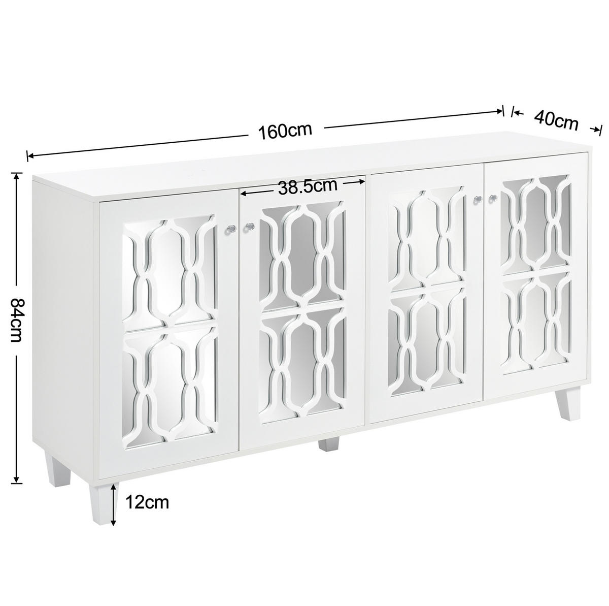 ANRICHTE 160/40/84 cm aus MDF mit 4 Türen und verstellbarem Einlegeboden Weiß - Weiß, Holzwerkstoff (160/84/40cm) - Modenvie