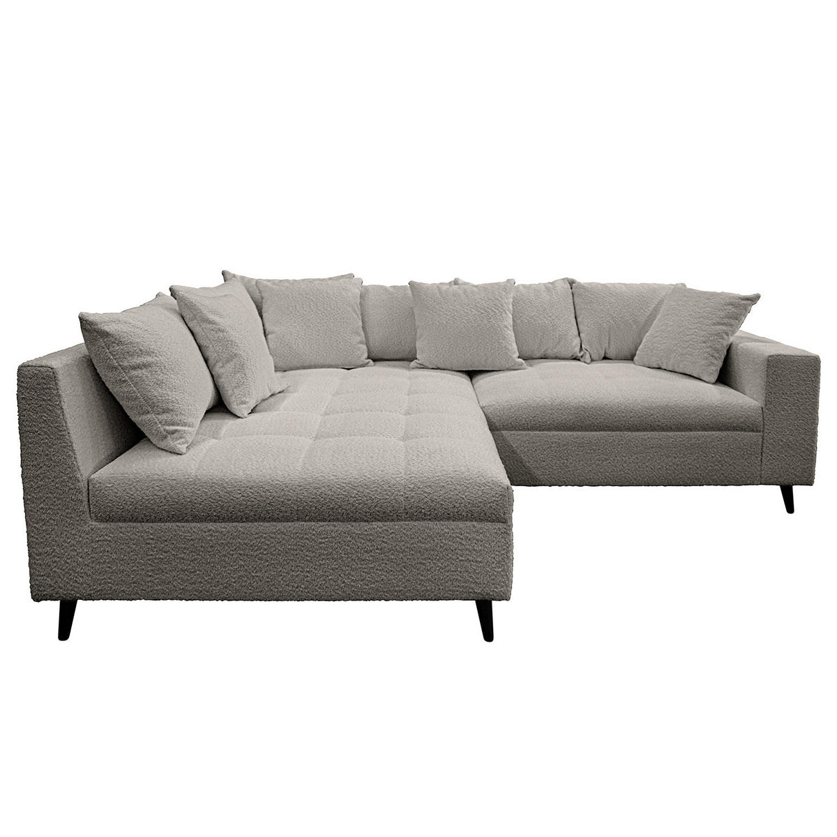 ECKSOFA mit Ottomane und Hocker - Dunkelgrau/Schwarz, Birkenholz/Textil (247/174cm) - home24