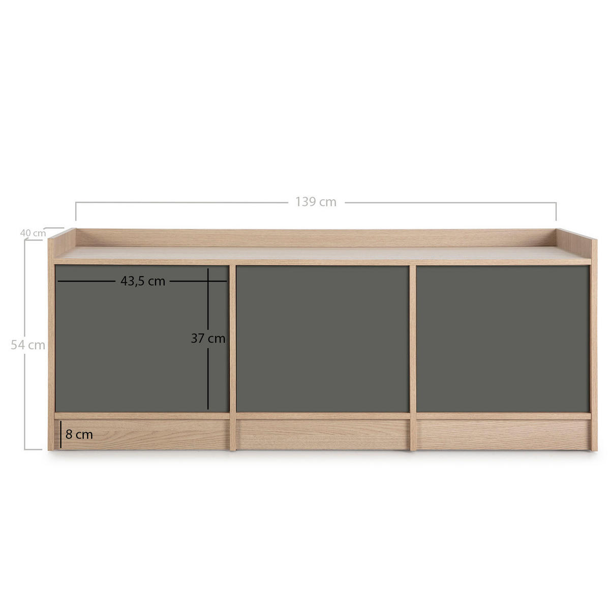 TV-ELEMENT Moscú 3 Türen, Eiche/Grau - Grau, Holzwerkstoff (139/54/40cm) - VS Venta-stock