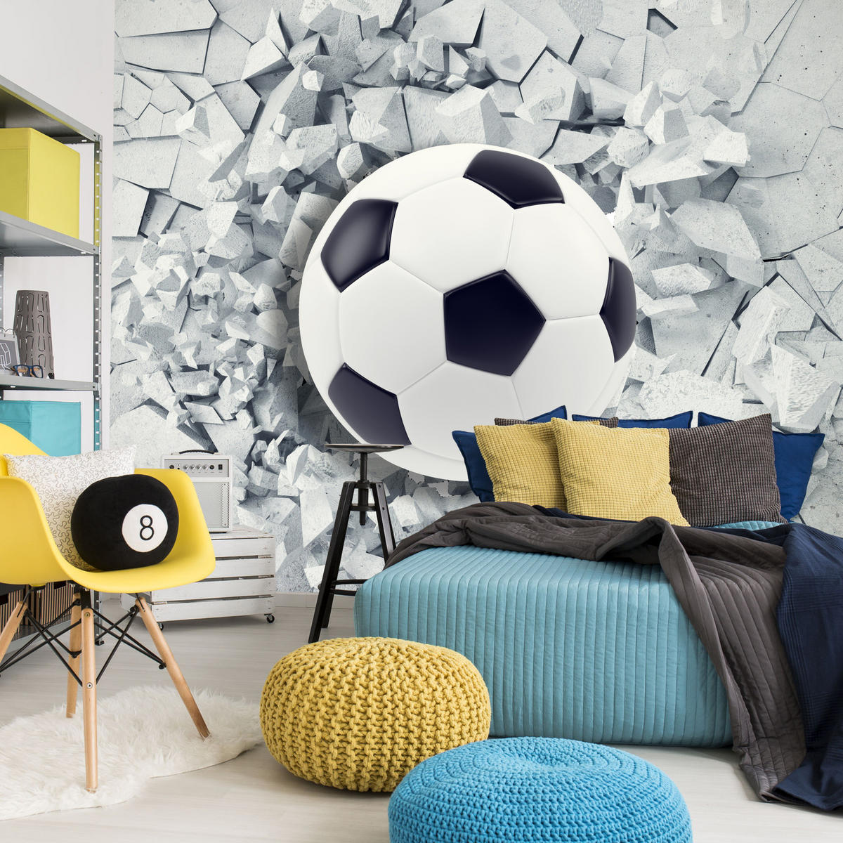 FOTOTAPETE für Kinderzimmer Fußball Riss Graue Wand Dynamik Sport 400x280 - Schwarz/Weiß, Papier (400/280cm) - Muralo