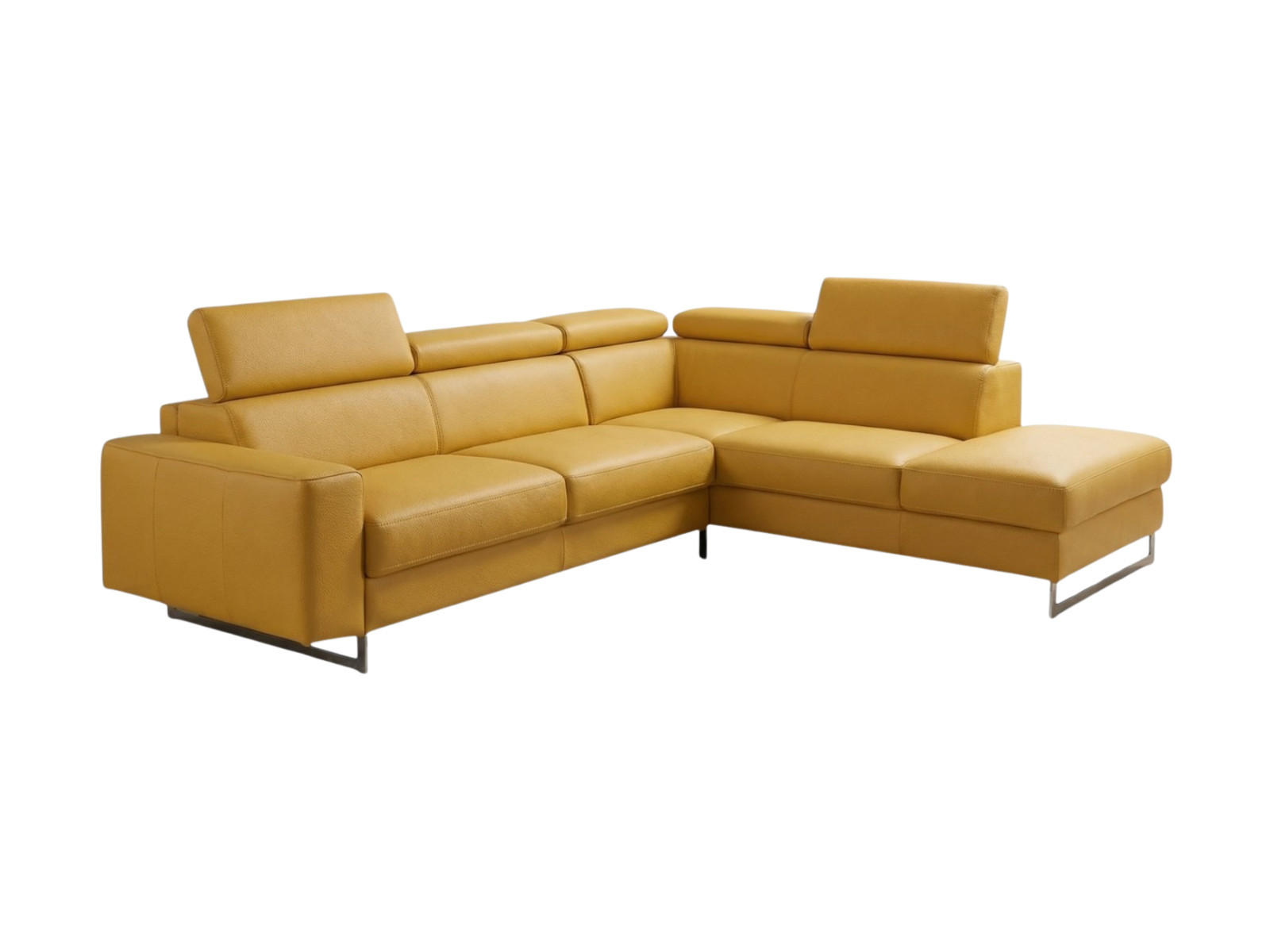 ECKSOFA Gotham Echtleder mit Bettfunktion Senfgelb - Gelb, Leder/Metall (237/227cm)