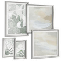 BILDER SET 5er Set - 50x50 cm & 20x30 cm & 40x60 cm Silberner Rahmen - Die Blätter der Pflanzen sind grünlich-grau. - Silberfarben, Kunststoff (40/60cm) - TULUP