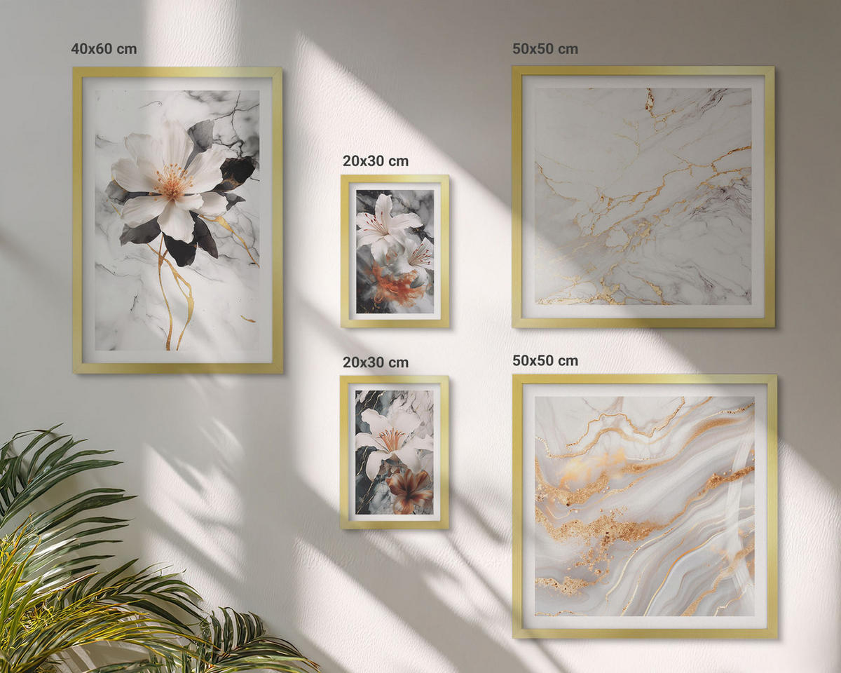 WANDBILDER 5er Set - 50x50 cm & 20x30 cm & 40x60 cm Goldrahmen - Bilder mit blau-goldenen Mustern - Goldfarben, Kunststoff (40/60cm) - ArtPrintCave