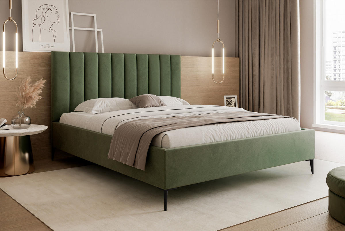 POLSTERBETT Mona SLIM III Polsterbett für Ihr Schlafzimmer in VELUTTO Stoff 180x200 cm Hellgrün - Schwarz/Hellgrün, Holz/Holzwerkstoff (180/200cm) - DomoHome