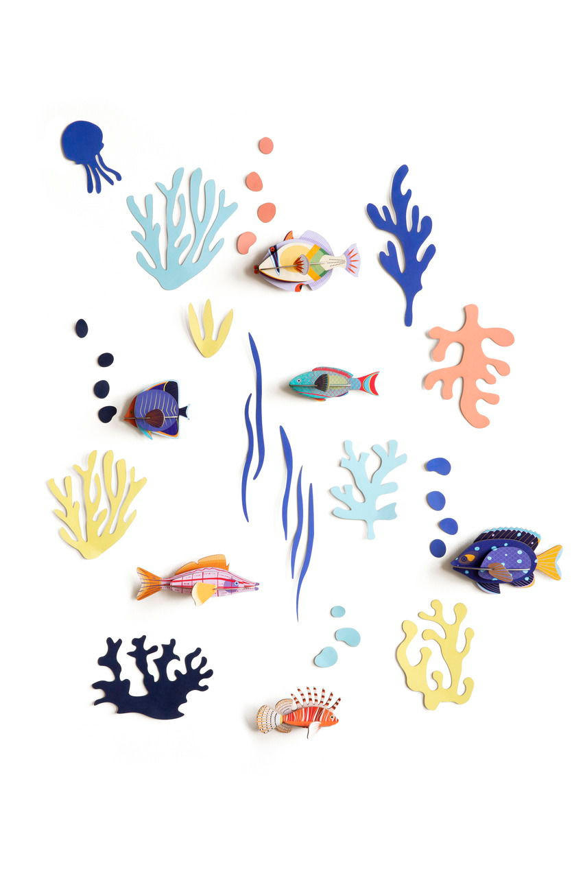 WANDDEKO Aquarium-Set 18/7 cm - Blau/Multicolor, Wellpappe (18/7/11cm) - KUNSTLOFT