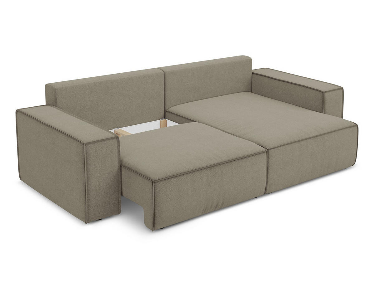 ECKSOFA mit Schlaffunktion Strukturstoff Stoff Beige - Beige/Schwarz, Kunststoff/Textil (257/148cm) - Makamii