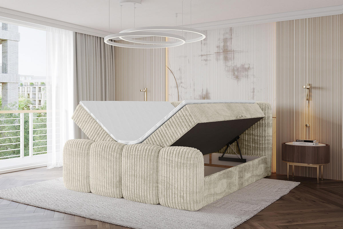 AMERICKÁ postel s matrací H4 a lamelovým roštem – NINA-Z – 120 × 200 cm – krémová - magnolie, kompozitní dřevo (120/200cm) - ALTDECOR