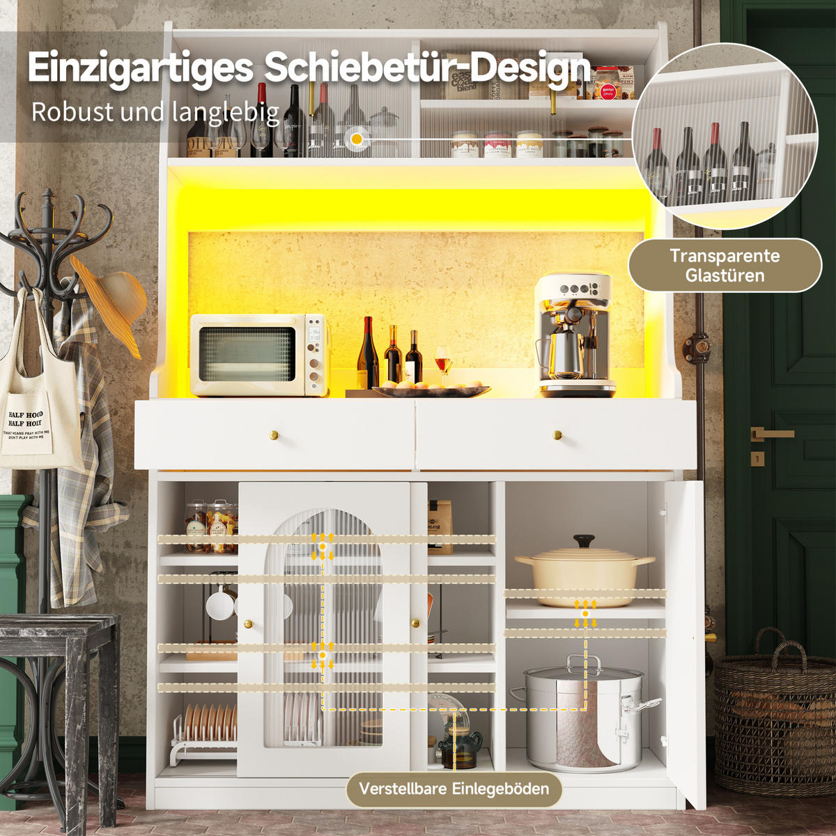 ANRICHTE Hochschrank 120/40/180 cm aus MDF und Holzwerkstoff mit LED-Beleuchtung Weiß - Weiß, Holzwerkstoff (120/180/40cm) - Modenvie