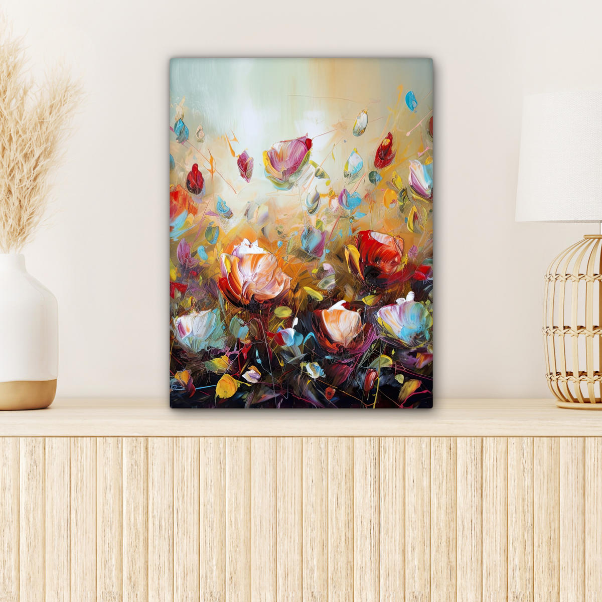 LEINWANDBILD Blumen - Kunst - Natur - Ölgemälde Room Decor 30x40 cm - Multicolor, Textil (30/40cm) - MuchoWow