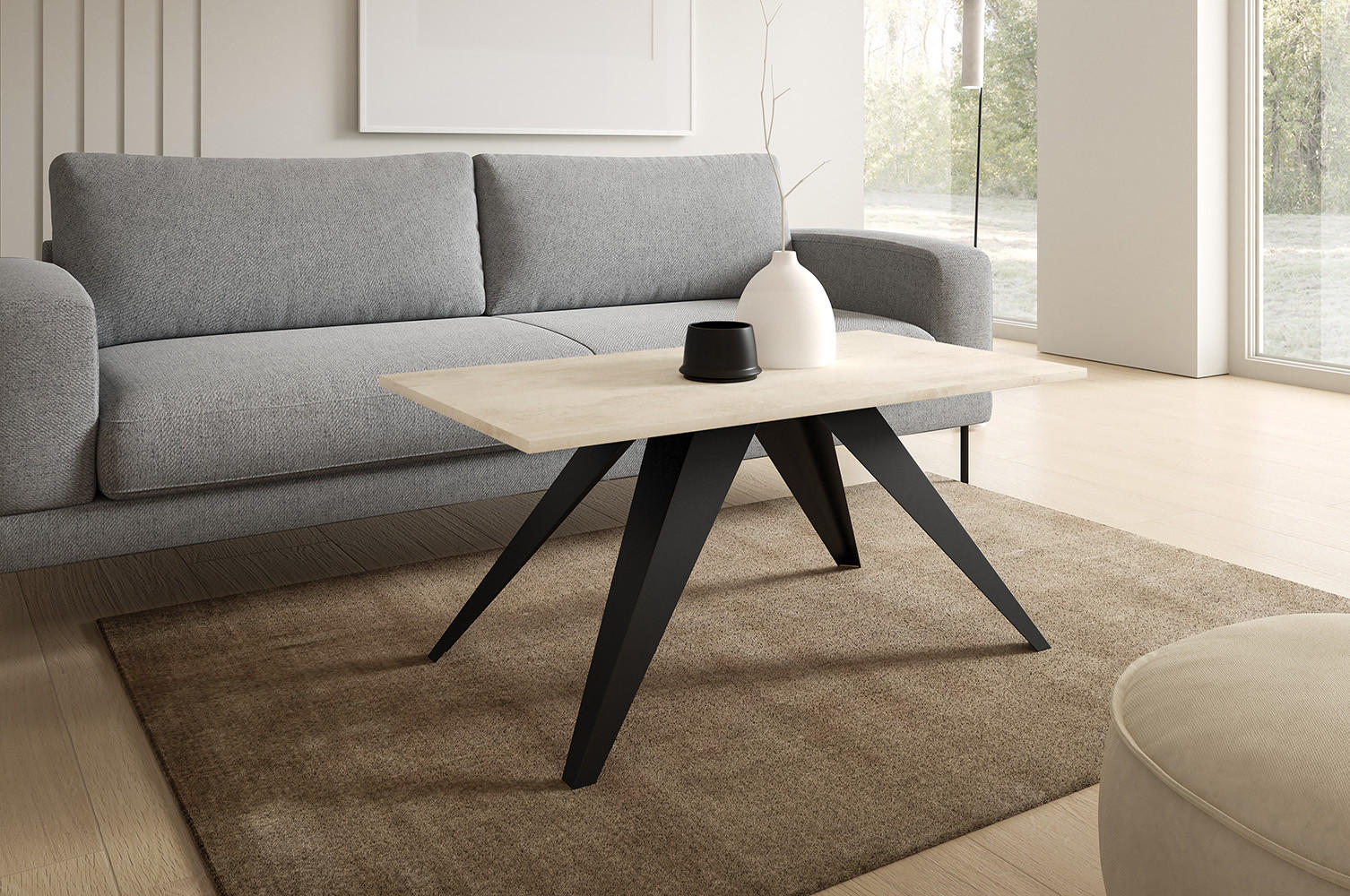 COUCHTISCH Aria Chicago Concrete Dunkelgrau / Schwarz 120 / 60 / 48cm - Dunkelgrau/Schwarz, Holz/Holzwerkstoff (60/120/48cm) - Feldmann-Wohnen