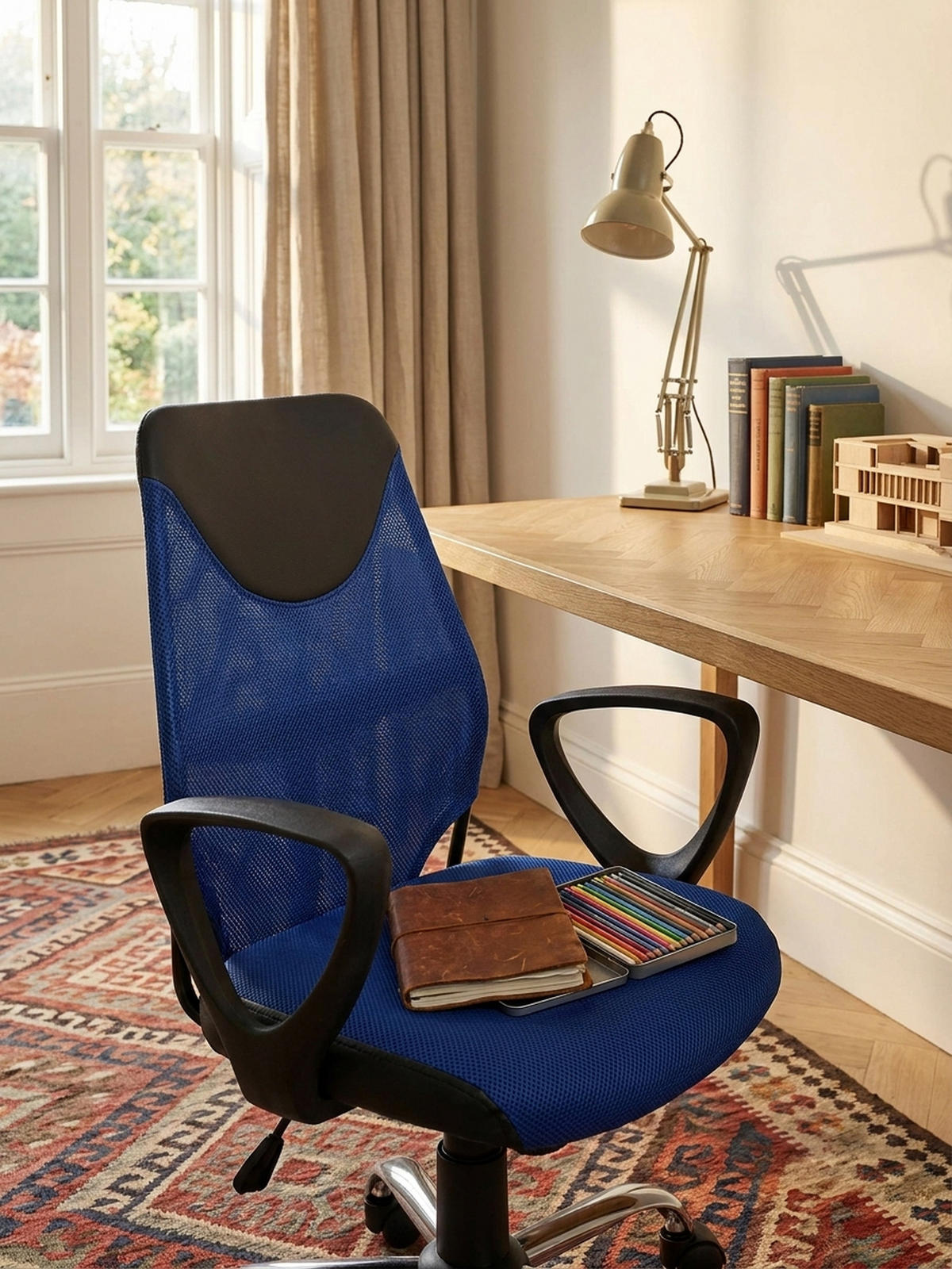 JUGENDDREHSTUHL Nylon Ergonomisch Höhenverstellbar DAVOS, Blau 60x60x101 cm - Blau/Silberfarben, Textil/Metall (60/101/60cm) - KADIMA DESIGN