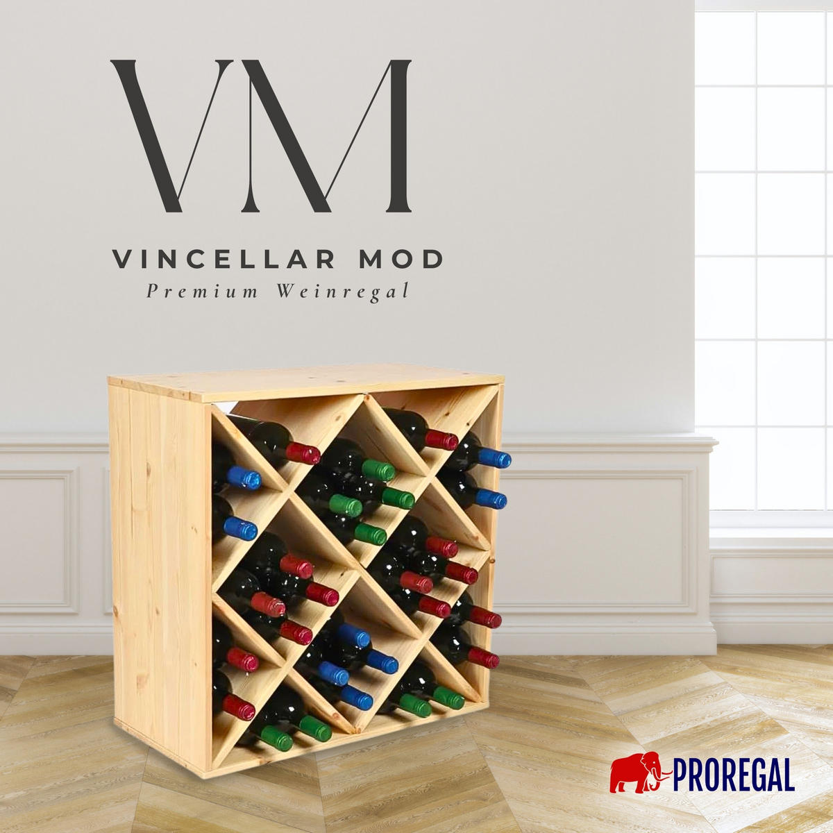 WEINREGAL Vincellar Mod 60x60x30 cm Rauten Modul Für 30 FlaschenMassives Kiefernholz Natur - Naturfarben, Holz (60/60/30cm) - PROREGAL
