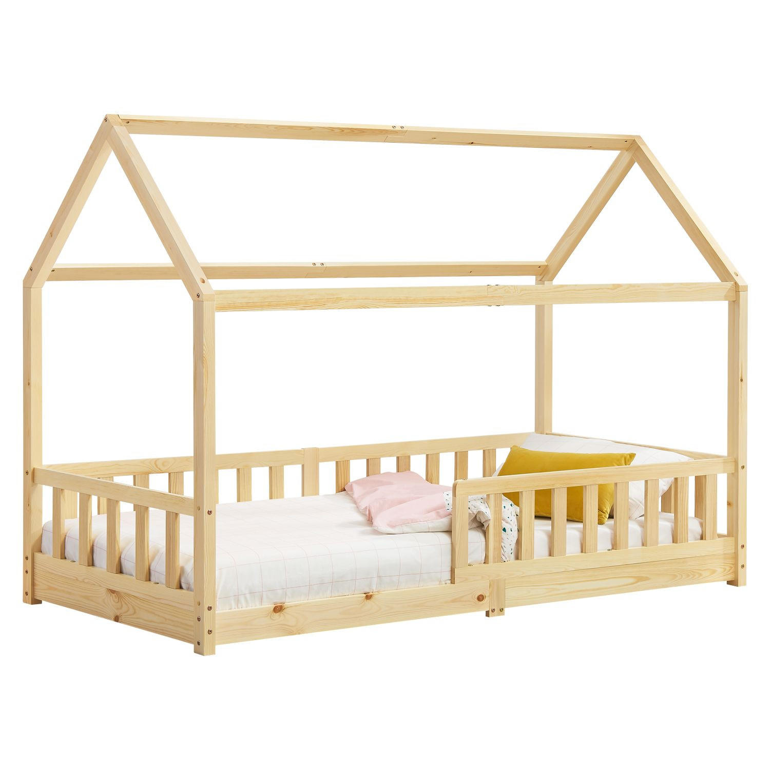 KINDERBETT Marli mit Matratze natur 90x200 cm - Naturfarben, Holz (90/200cm) - Juskys