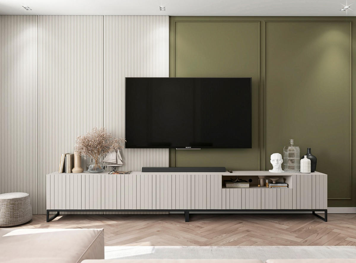 TV-SCHRANK Elpis2 Kaschmir Matt mit Metallrahmen Glamour 150 cm - Kaschmir, Holzwerkstoff (150/51.5/36.5cm) - Meble Lindner