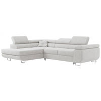 ROHOVÁ SEDAČKA GUSTAW L - Světle šedá Bouclé - Levá Strana - stříbrná/světle šedá, kov/textil (275/205cm) - MKS