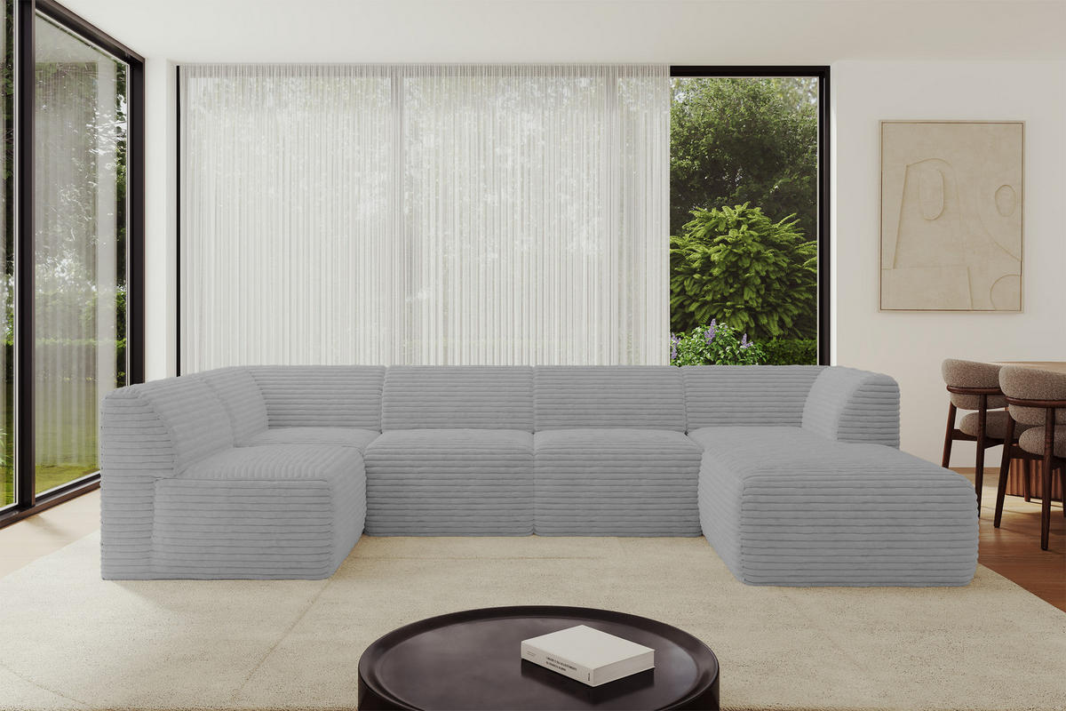 WOHNLANDSCHAFT Ottomane Rechts MOVO-L 345x180x78 cm Grau Cord - Graphitfarben, Holzwerkstoff/Kunststoff (180/78/345cm) - ALTDECOR
