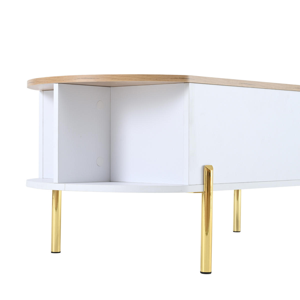 COUCHTISCH 120/50/43 cm mit höhenverstellbarer Platte in Weiß und Holzfarbe mit verstecktem Stauraum - Weiß, Holzwerkstoff (120/50/43cm) - OKWISH