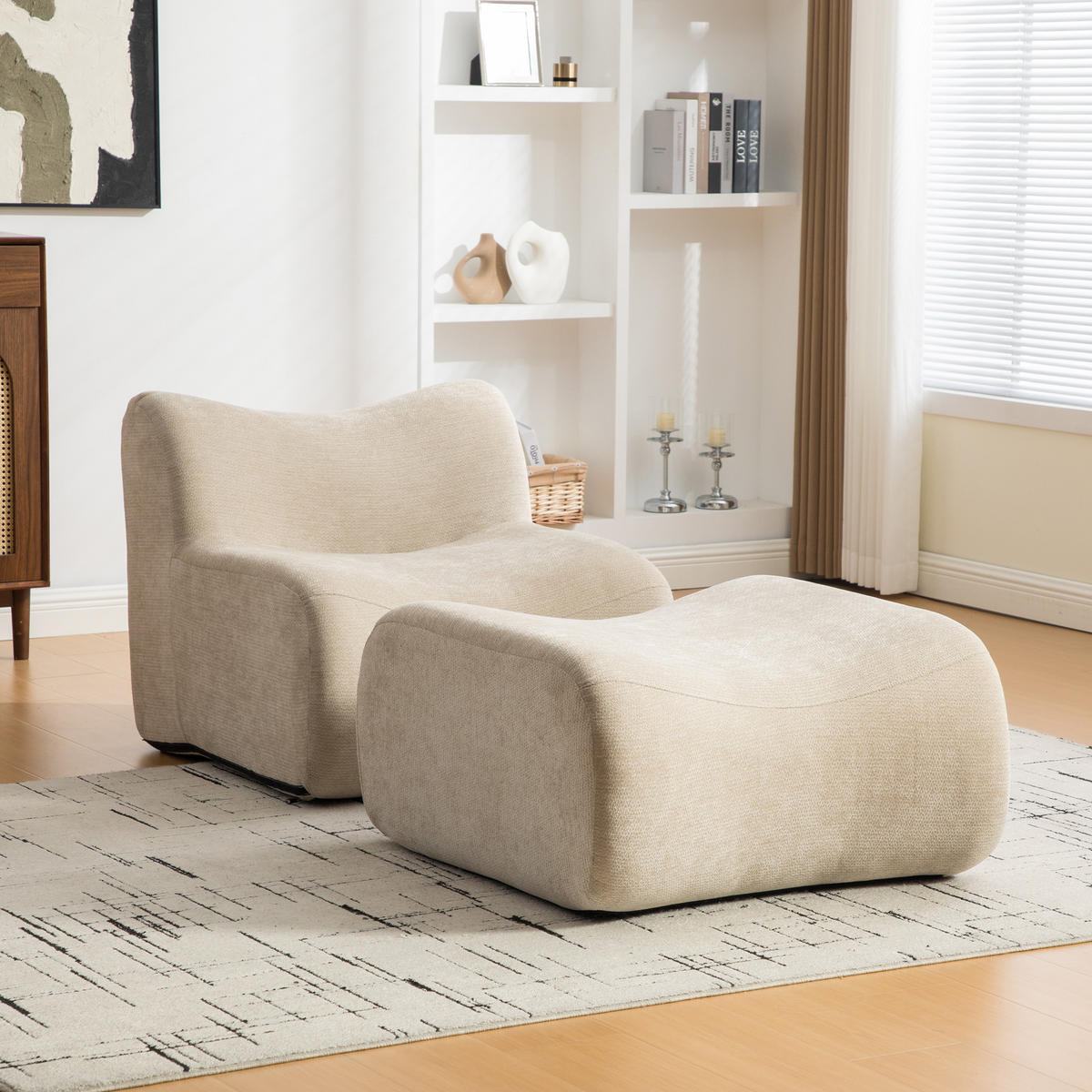SESSEL DE-35111 mit Ottoman Hellkhaki - Sandfarben, Textil (92/72.5/83cm) - ComfortXL