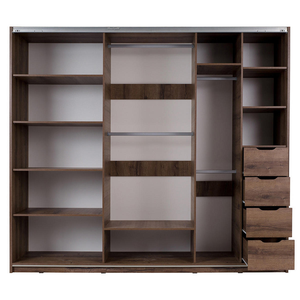 SCHWEBETÜRENSCHRANK Devon 3 Türen mit Spiegel und Schubladen, Eiche monastery - Eichefarben/Schwarz, Holzwerkstoff/Metall (250/215/68.5cm) - Beautysofa