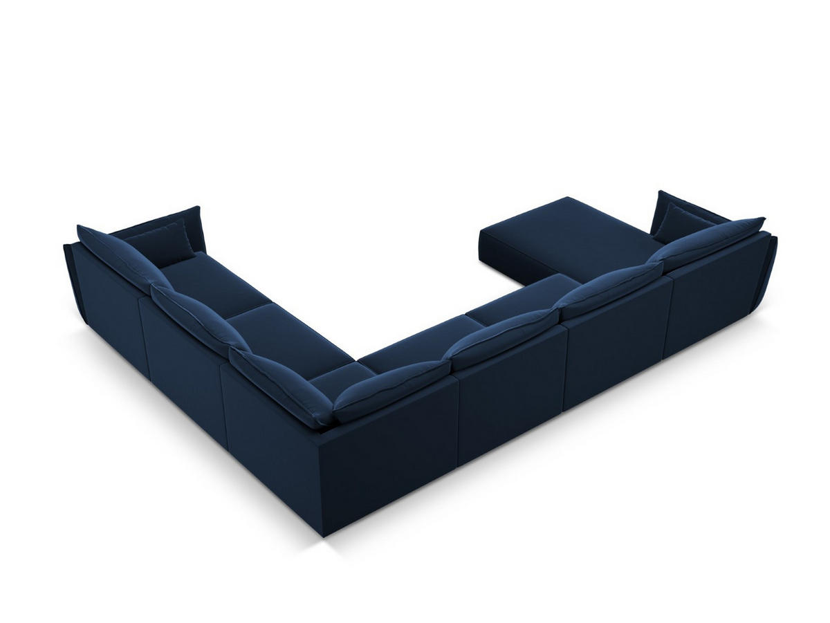 PANORAMASOFA rechts Kaelle aus Samt königsblau 8 Sitzplätze - Blau, Textil (284/85/384cm) - Micadoni