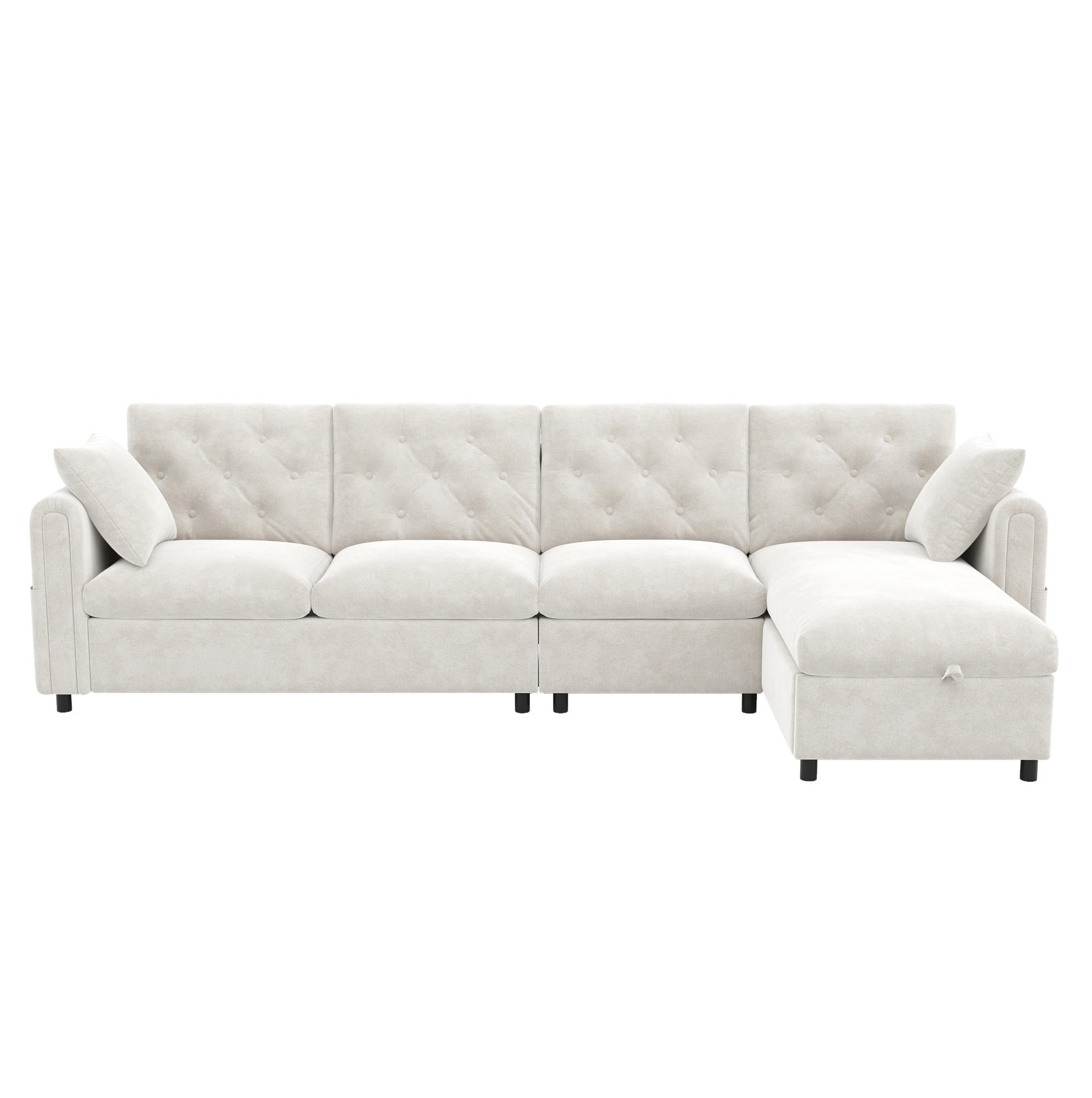 ECKSOFA 281/132/86 cm aus Samt mit Schlaffunktion und Stauraum Beige - Beige, Textil (132/281cm) - Modenvie