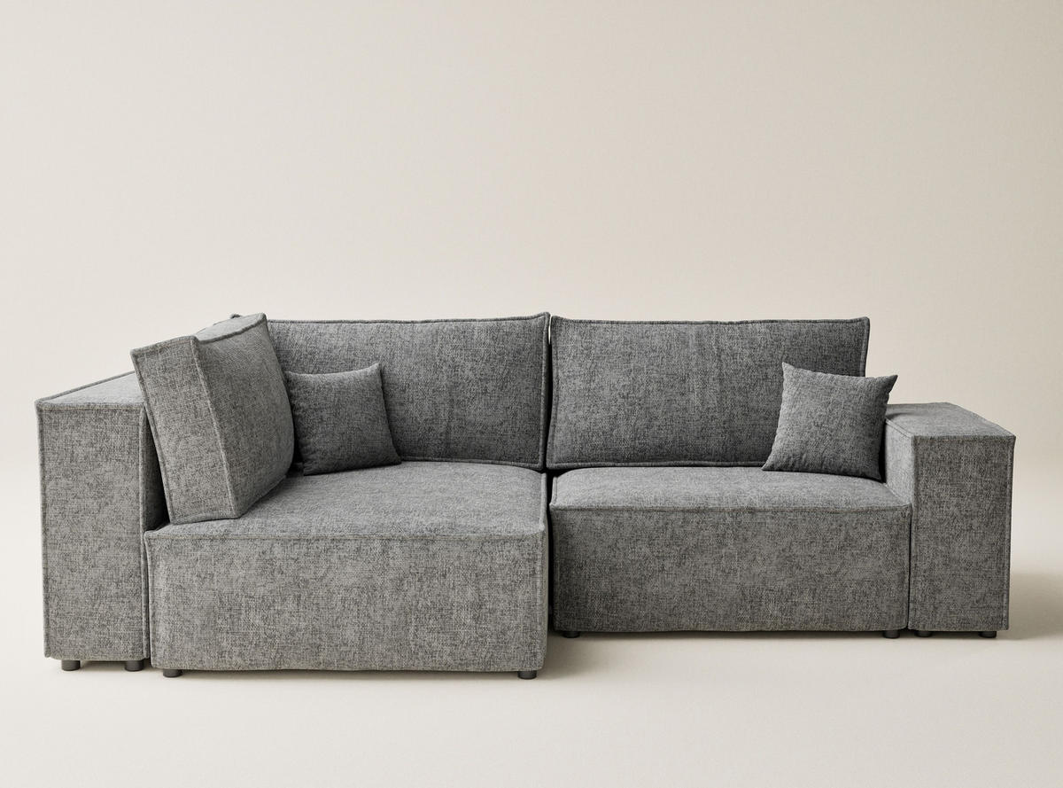 ECKSOFA MIT SCHLAFFUNKTION Tonga Grau Chenille-Stoff - Schwarz/Grau, Holz/Holzwerkstoff (105/253cm) - Maison de Reve