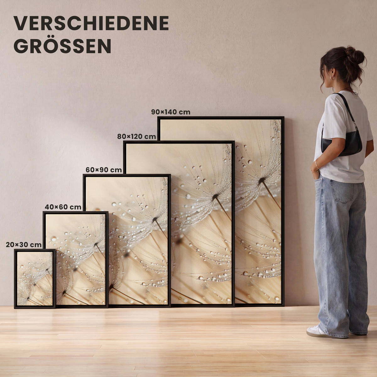 LEINWAND Bilder mit Rahmen - Löwenzahn - Abstrakt - Natur - Beige - 100x150 - Braun, Textil (100/150cm) - MuchoWow