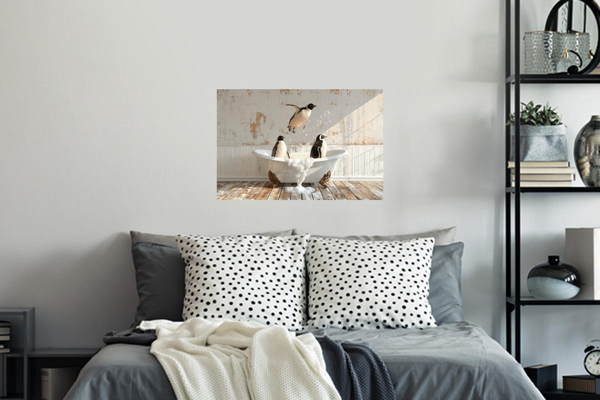 WANDTATTOO Vintage - Pinguin - Badewanne - Schaumstoff 60x40 cm - Schwarz, Kunststoff (60/40/0.1cm) - MuchoWow