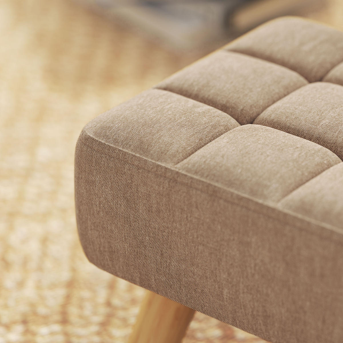 HOCKER DE-16390 gepolstert mit Holzbeinen Hellbraun - Braun, Textil (27/26/27cm) - ComfortXL