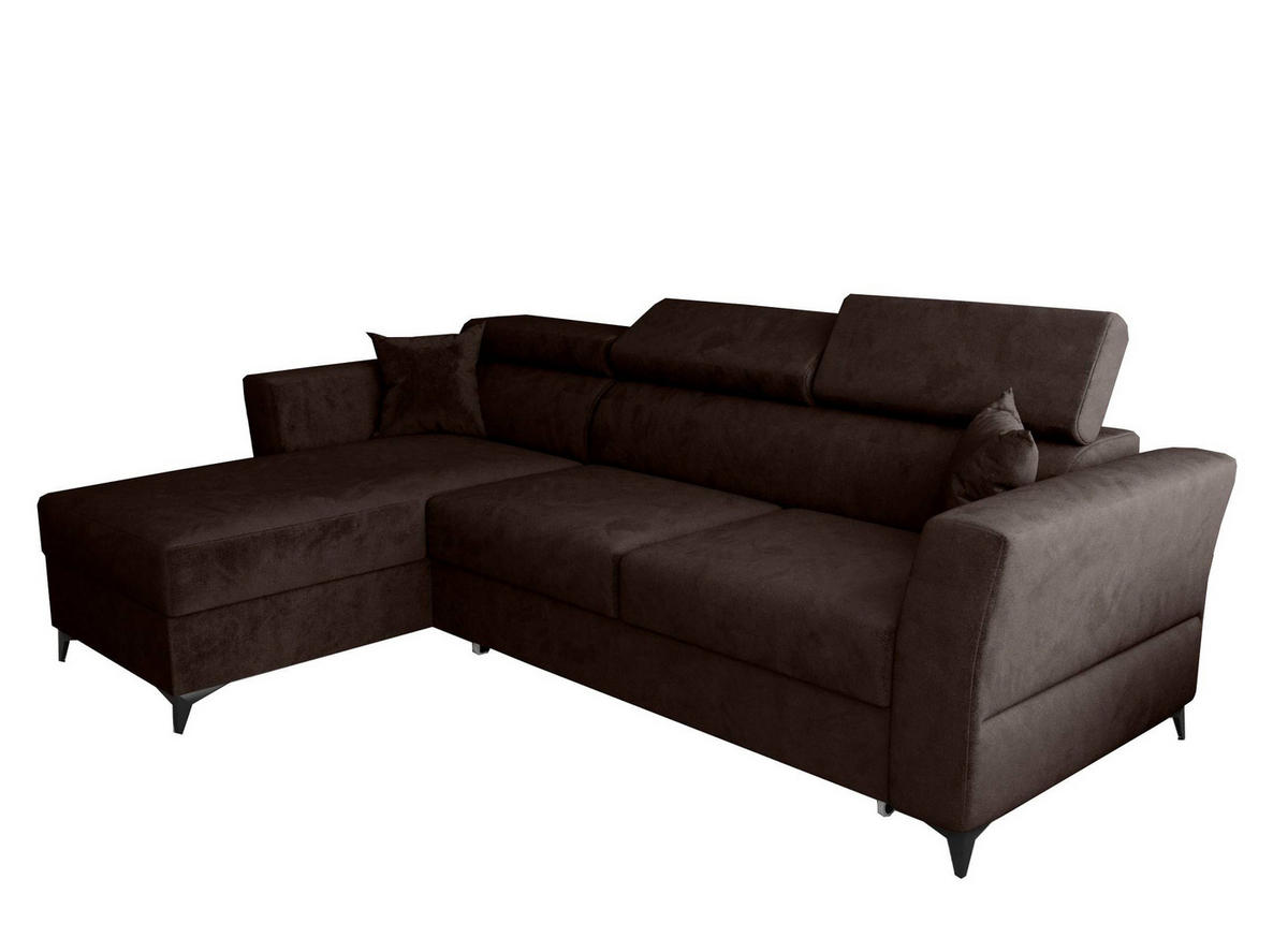 ECKSOFA L Form Ribella Braun 265/180/100 cm Links mit Schlaffunktion - Schwarz/Braun, Textil/Metall (180/265cm) - AX Living