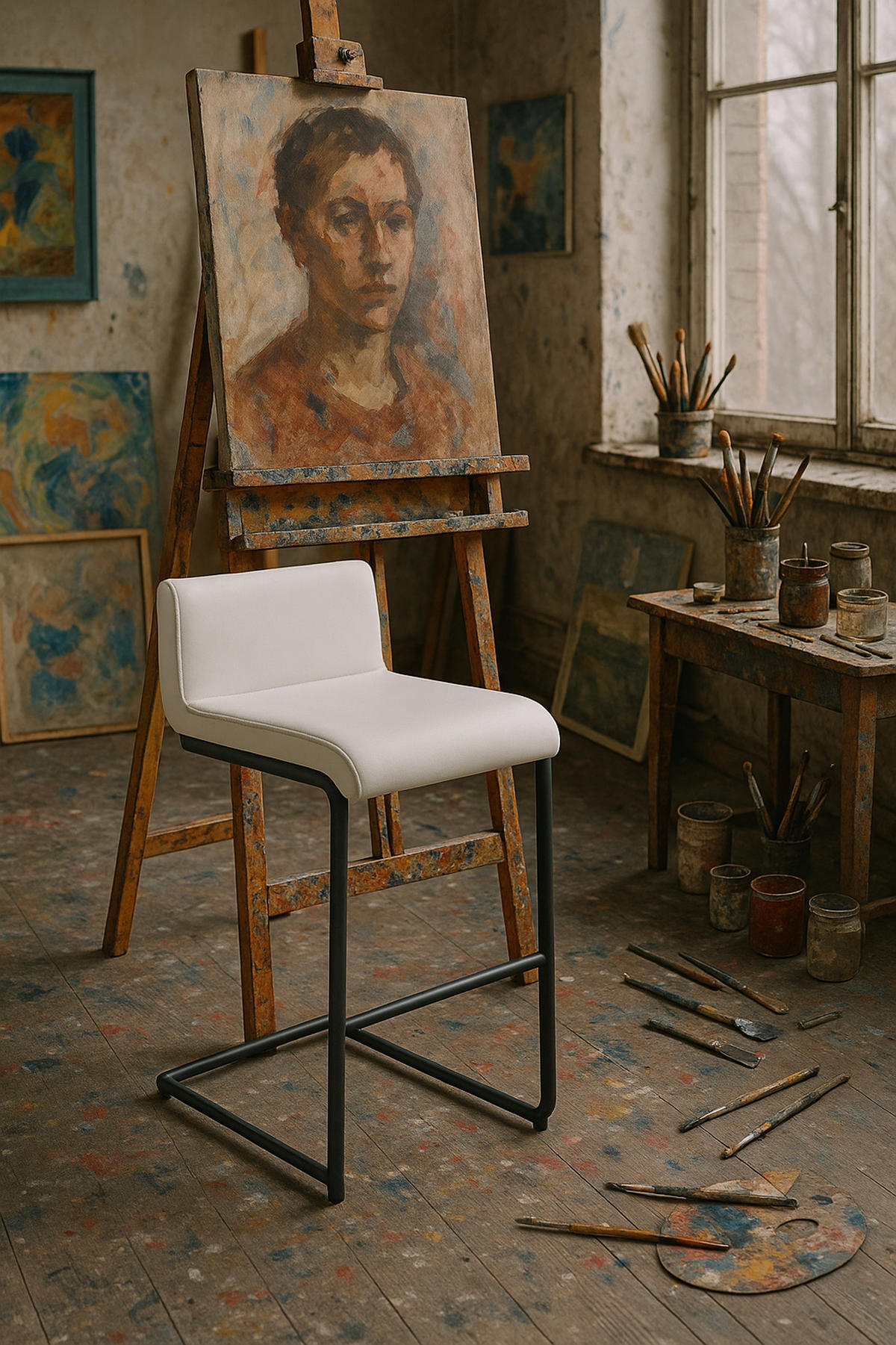 BARHOCKER New Orleans Kunstleder B weiß - Schwarz/Weiß, Kunststoff/Metall (40/96/50cm) - TPFLiving