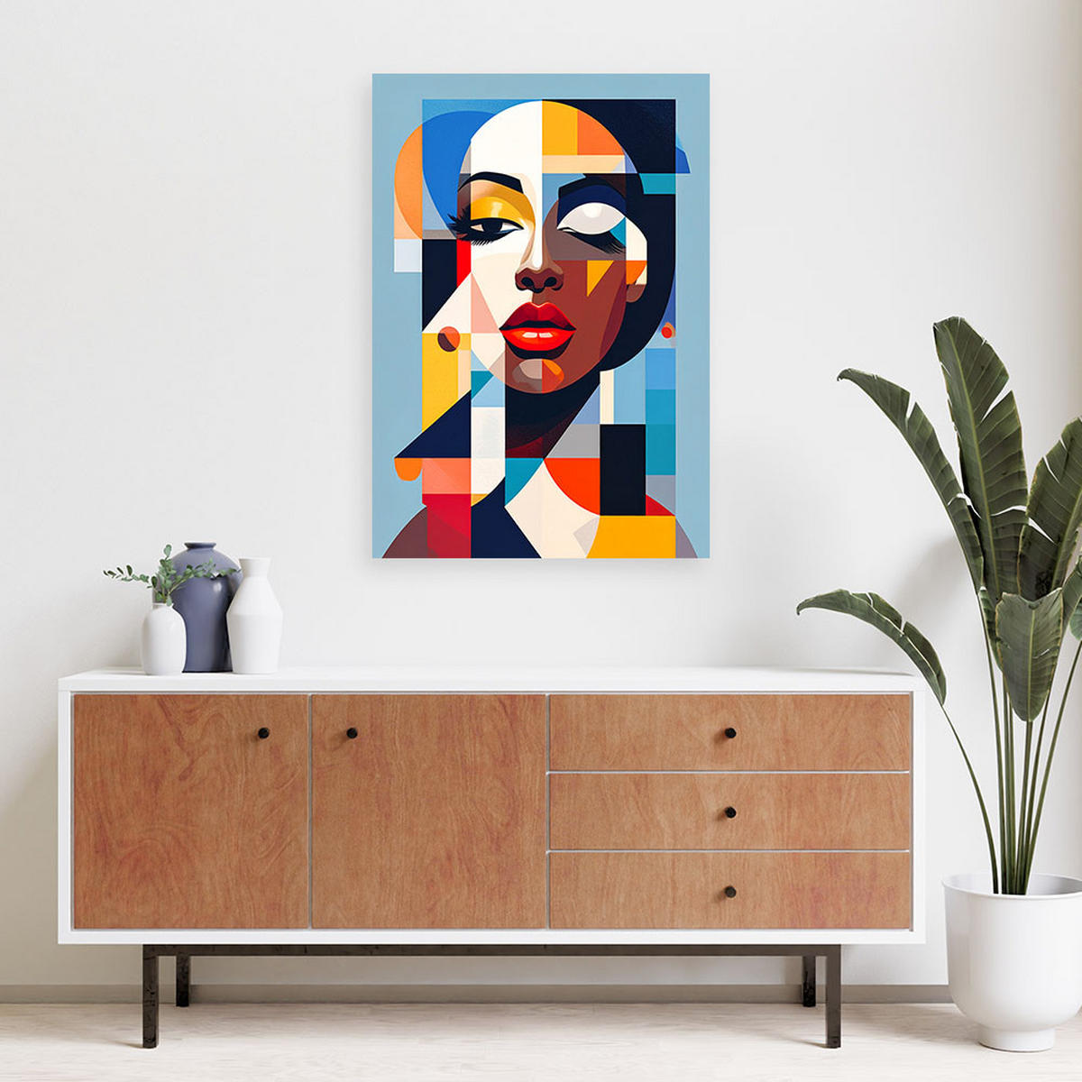 LEINWANDBILD Porträt einer Frau im Bauhaus-Stil 40x60cm - Multicolor, Textil (40/60cm) - Feeby