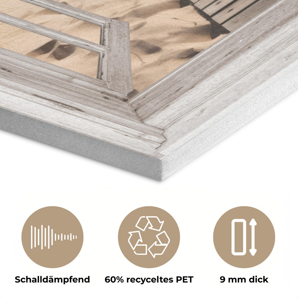 AKUSTIKPANEEL Fenster - Meer - Küste - Natur - Ausblick - Strand - Wattenmeer 60x80 cm - Beige, Textil (60/0.9/80cm) - MuchoWow
