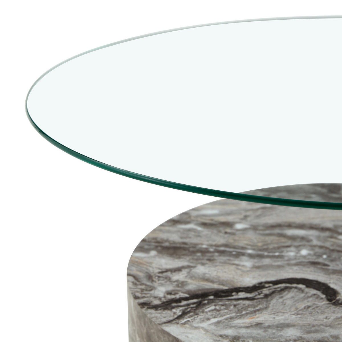 COUCHTISCH aus Glas und MDF Ø50 & 70x44 cm in Grau mit 2 Ebenen - Grau, Glas (70/70/44cm) - Modfu