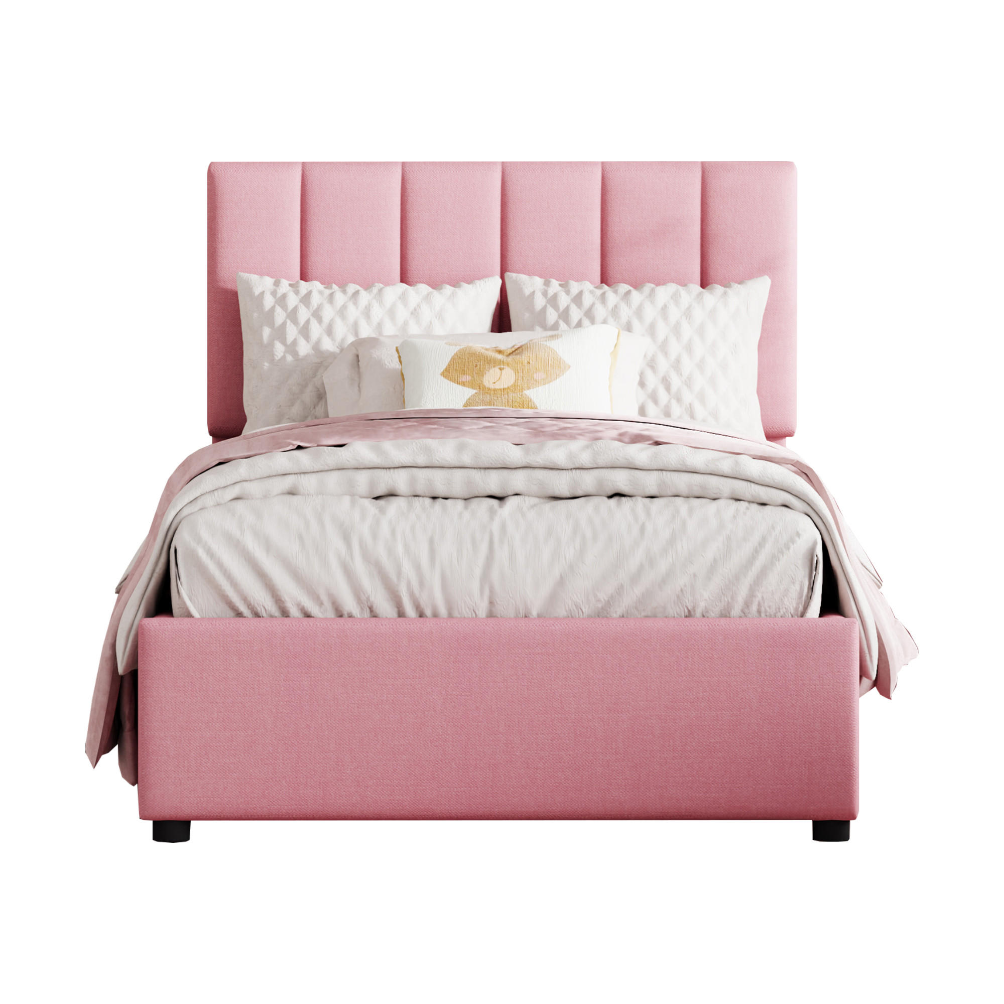 POLSTERBETT 90x200 Rosa Leinen Stauraum - Pink, Textil (90/200cm) - FLIEKS