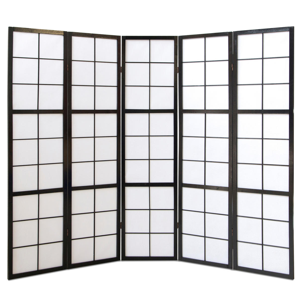 PARAVENT 5-tlg. 220/175 cm Schwarz Shoji - Schwarz, Holz (220/175/2cm) - Homestyle4u